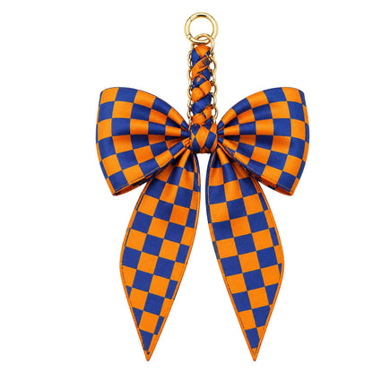 Game Day Checkered Bow Bag Charm: Blue/white