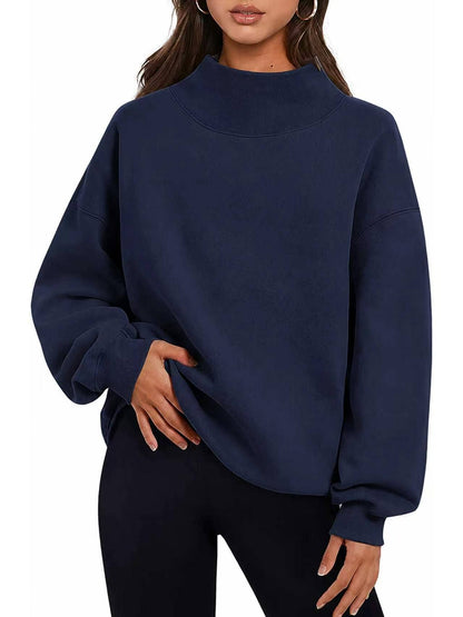 EmberLoom Oversized Mock Neck Top Sweatshirt : Blue / Contemporary / L