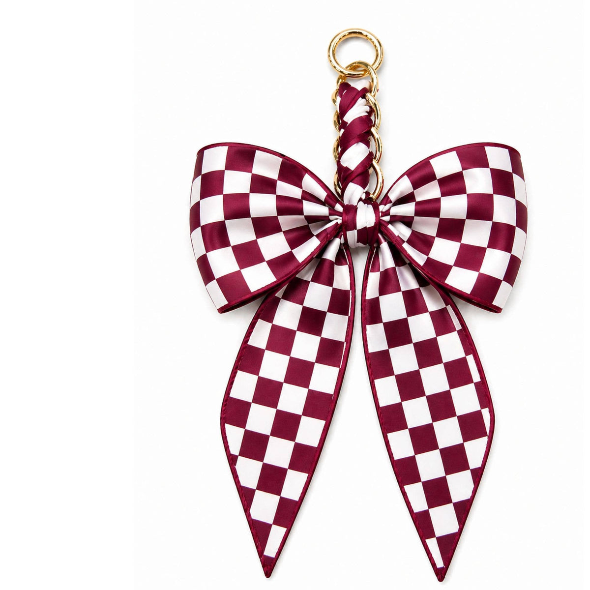 Game Day Checkered Bow Bag Charm: Blue/white
