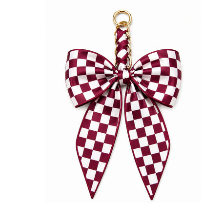Game Day Checkered Bow Bag Charm: Blue/white