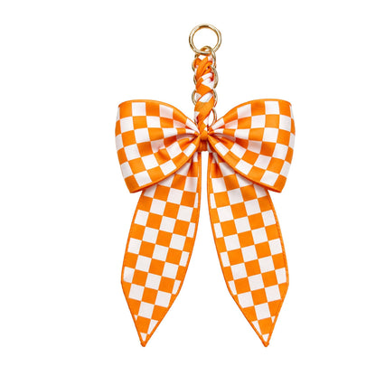 Game Day Checkered Bow Bag Charm: Blue/white