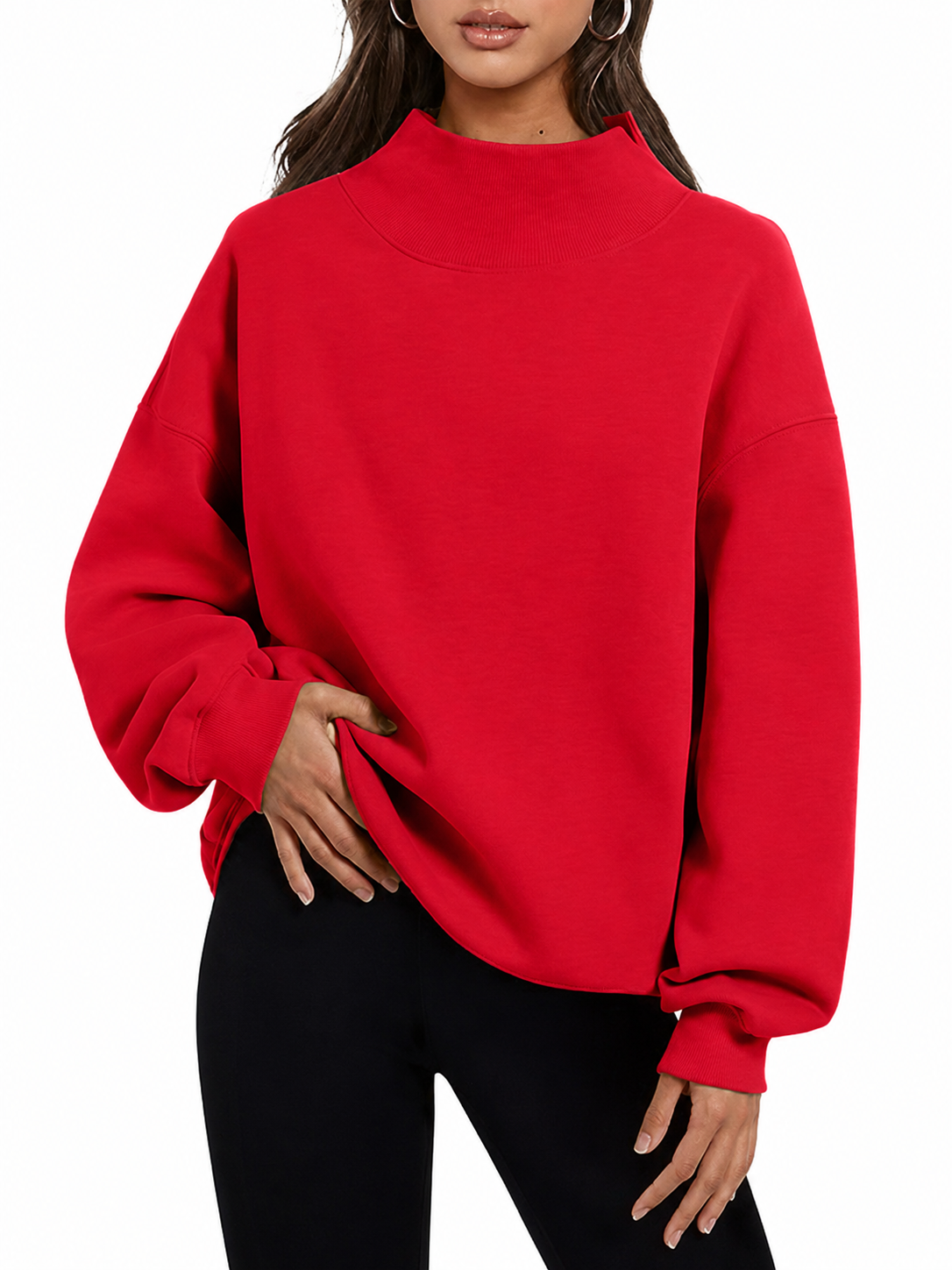 EmberLoom Oversized Mock Neck Top Sweatshirt : Black / Contemporary / L