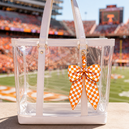 Game Day Checkered Bow Bag Charm: Blue/white