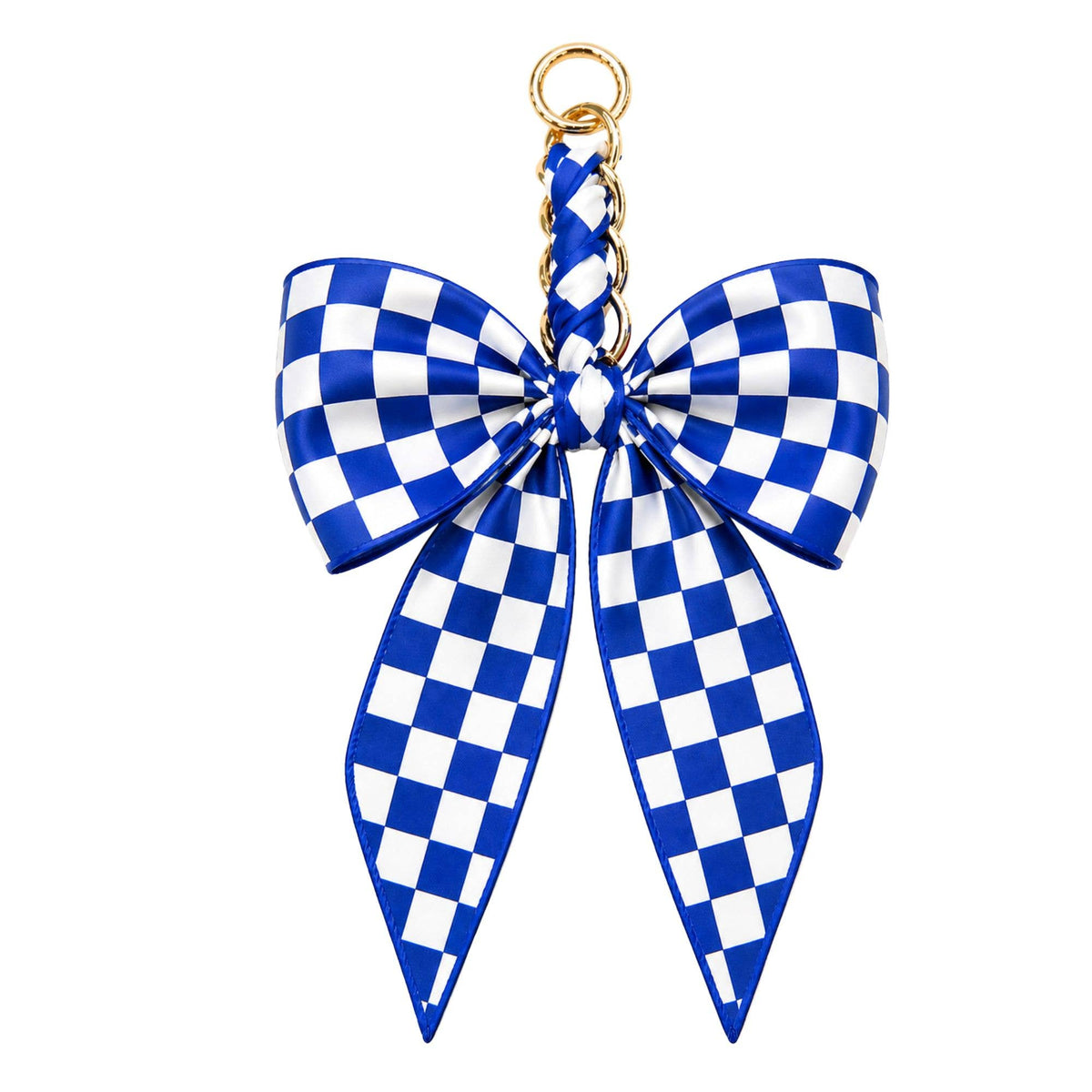 Game Day Checkered Bow Bag Charm: Blue/white