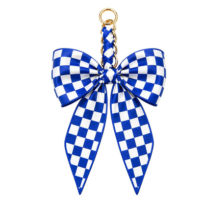 Game Day Checkered Bow Bag Charm: Blue/white