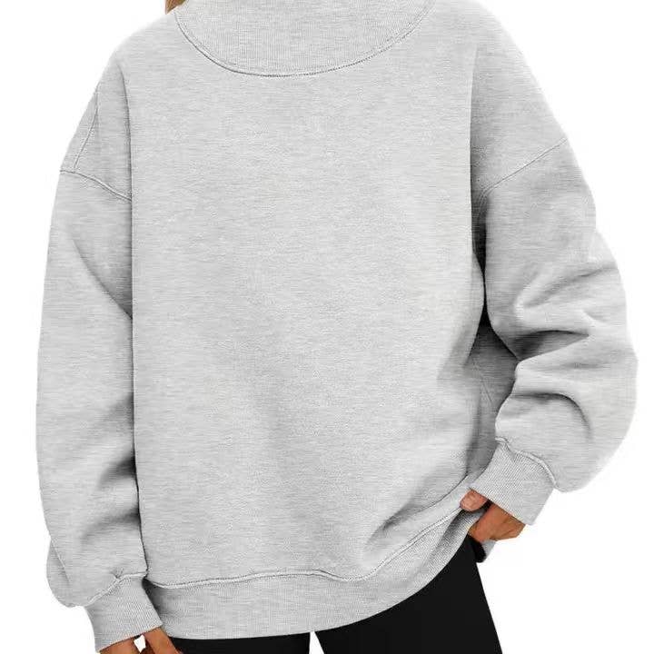 EmberLoom Oversized Mock Neck Top Sweatshirt : Blue / Contemporary / L