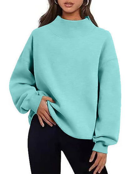 EmberLoom Oversized Mock Neck Top Sweatshirt : Blue / Contemporary / L