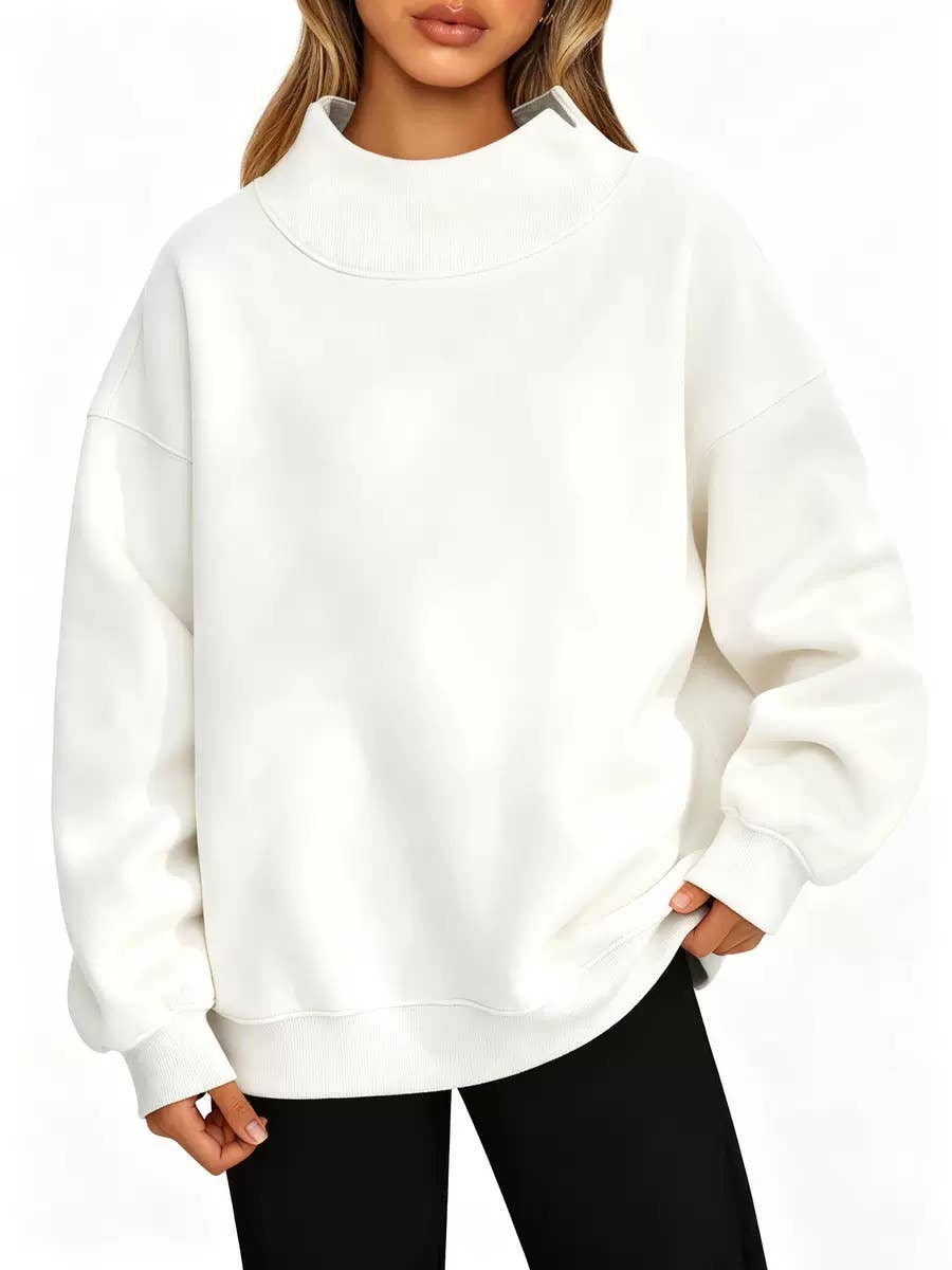 EmberLoom Oversized Mock Neck Top Sweatshirt : Black / Contemporary / L
