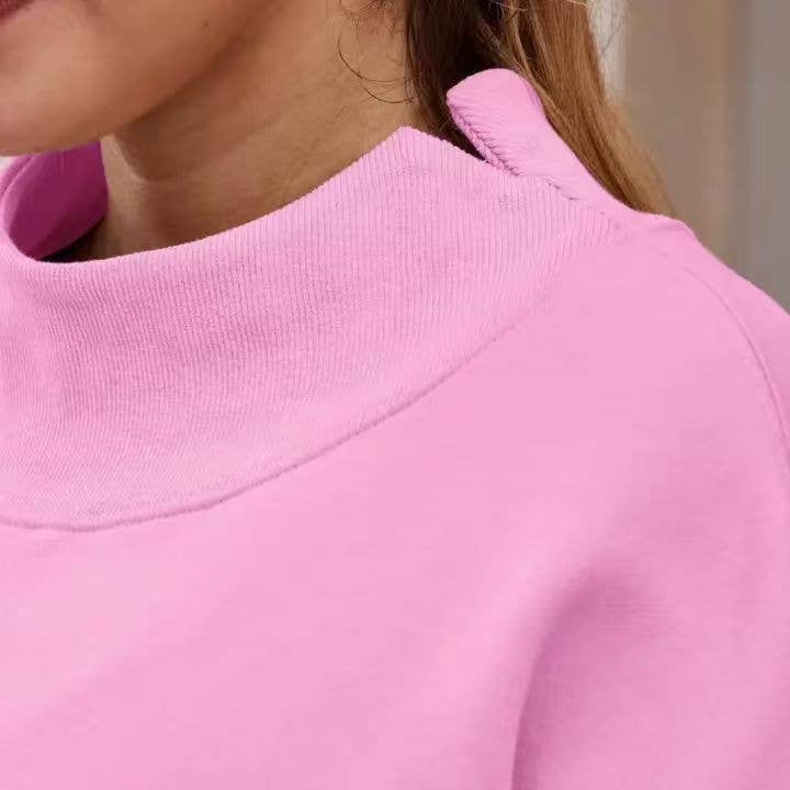 EmberLoom Oversized Mock Neck Top Sweatshirt : Blue / Contemporary / L