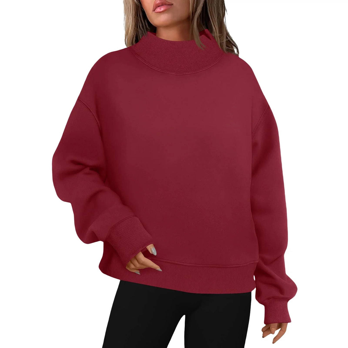 EmberLoom Oversized Mock Neck Top Sweatshirt : Black / Contemporary / L