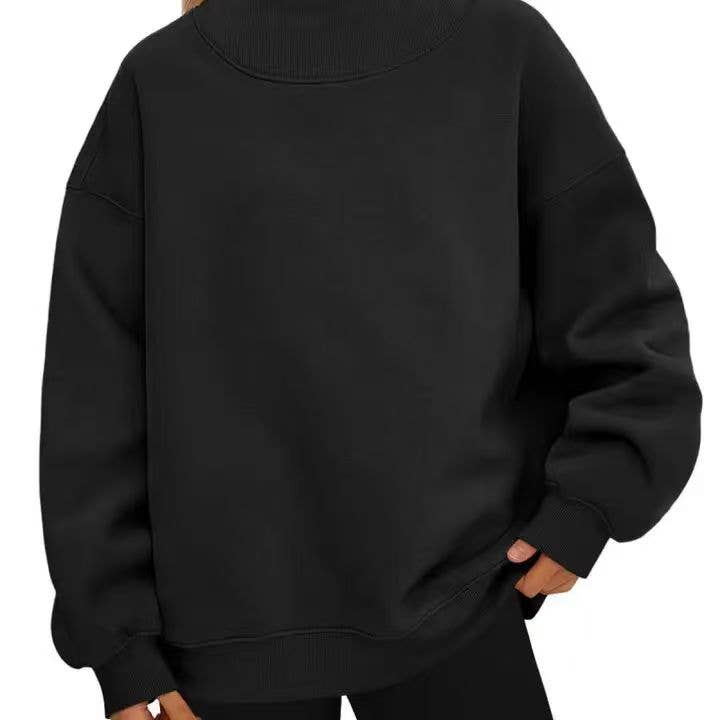 EmberLoom Oversized Mock Neck Top Sweatshirt : Black / Contemporary / L